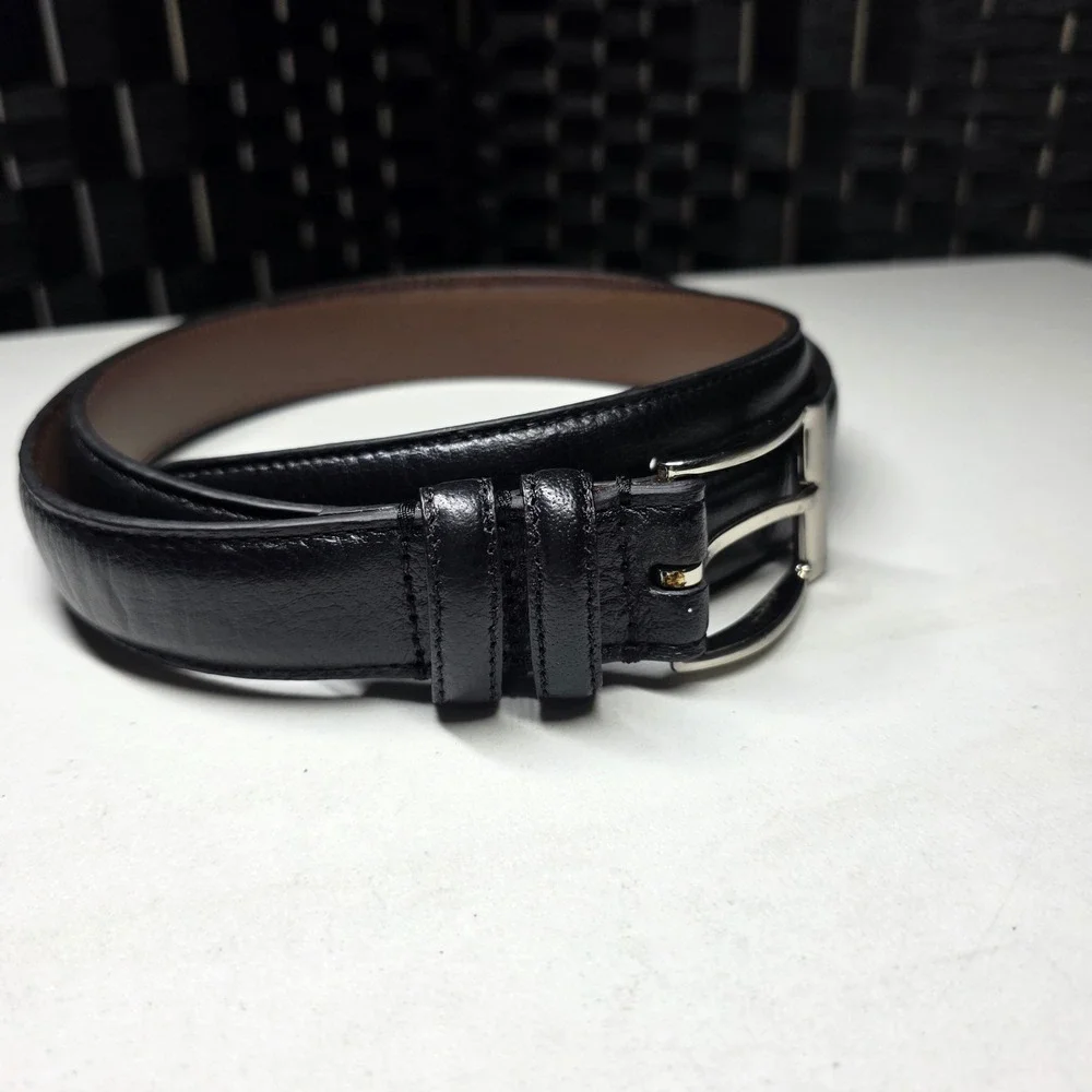 Mens Black Full Grain Leather Dress Belt Silver Buckle Size 32 WM-19802